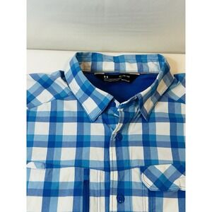 Under Armour Fish Hunter Performance Shirt Men's XL Button Up Blue Checker
